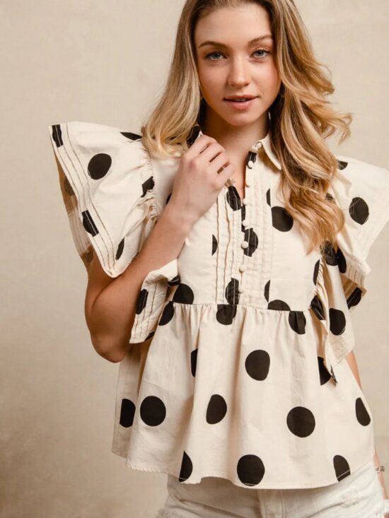 Tops - Linden Polka Dot Ruffled Sleeves Top ✙NWT✙